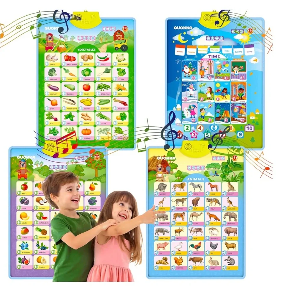 Set of 4 Vertical Learning Wall Chart for Kids Interactive Speech Therapy Poster